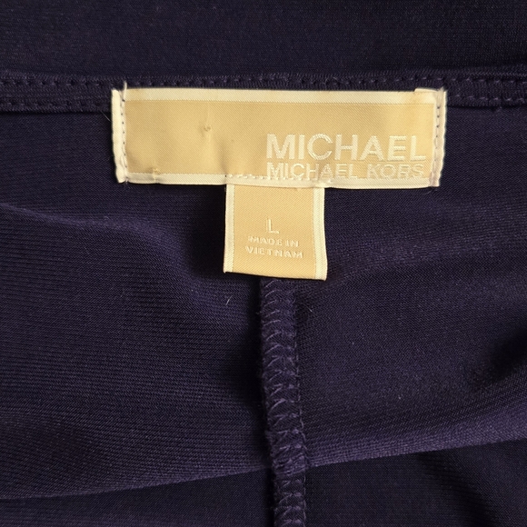 Michael Kors Purple Draped Sheath Midi Dress Silver Bar Minimalist Evening Sz L - Picture 6 of 9